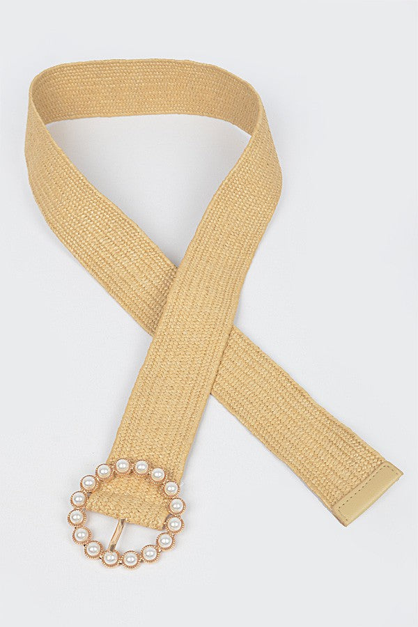 PEARL BUCKLE STRAW BELT