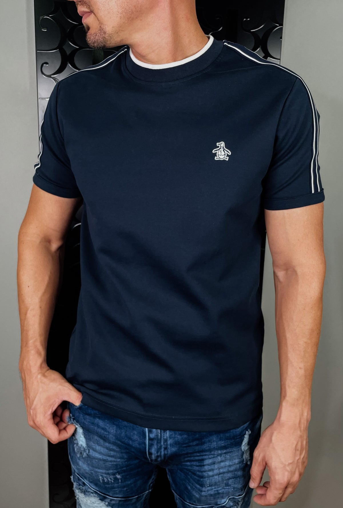 ORIGINAL PENGUIN SHOULDER TAPE PONTE TSHIRT NAVY